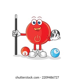 el botón de encendido reproduce el carácter de billar. vector de mascota de dibujos animados