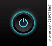 Power Button Round Circle glow light Concept of digital technology Futuristic HUD style, On Off switch for electronic car, machine or engine, internet Cyber ​Blue light, vector modern design