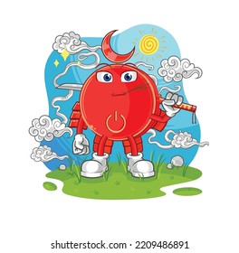 el botón de encendido de la caricatura de samurai. vector de mascota de dibujos animados