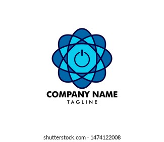 Power Button and Scientific Atom Logo Template Design Vector