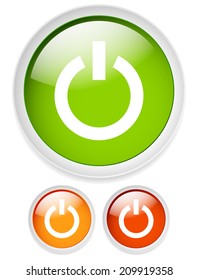 Power button set. Green, yellow, red colors as on, off, loading - booting states.