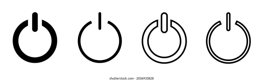 Power button set. Power on and off. Glyph and outline style. Shut down sign. Start and stop set