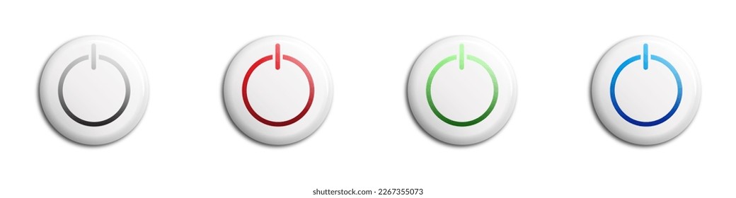 Power button set. White buttons with shadows. Flat vector illustration.
