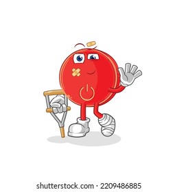 the power button sick with limping stick. cartoon mascot vector