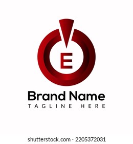 Power button Template On E Letter. Power button Logo Design Concept