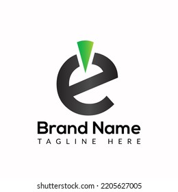 Power button Template On E Letter. Power button Logo Design Concept