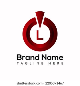 Plantilla de botón de encendido en la letra L. Concepto de diseño de logotipos con botón de encendido