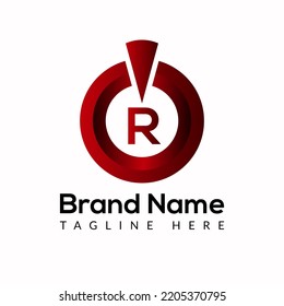 Power button Template On R Letter. Power button Logo Design Concept