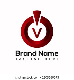 Vorlagenvorlage mit Betriebsschalter für V-Buchstaben. Design-Konzept für das Power-Button-Logo