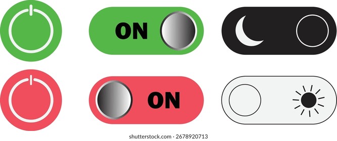 Botão liga/desliga e Alternar ícones de interruptor para On Off Control, Símbolos de modo de dia à noite