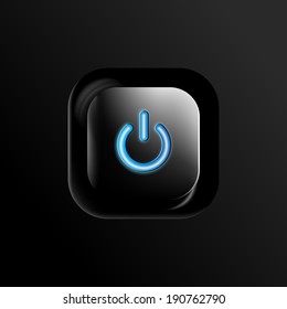 Power button. Vector symbol. Black button with blue power symbol.