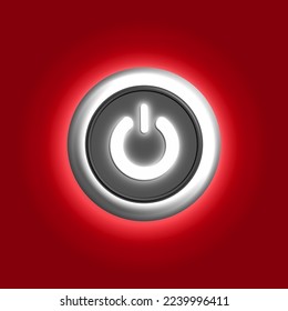 power button web icon on red background.
