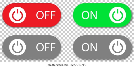 Power buttons with on, off labels. Vector illustration isolated on transparent background
