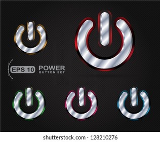power buttons set with metallic 3d effect 