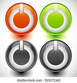 Power buttons vector. Power switches, turn on, turn off, shut down, ignite buttons.