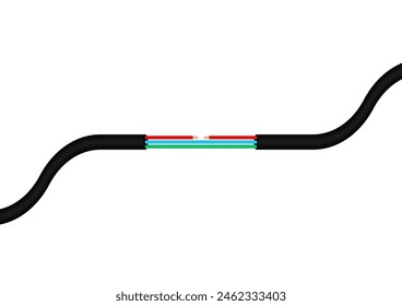 Cable de alimentación. Cables eléctricos rotos. Cable eléctrico dañado. Ilustración vectorial. 