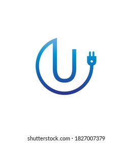 Icono del logotipo de la letra U del cable de alimentación