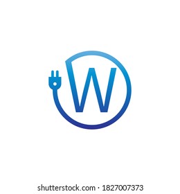 Icono del logotipo de la letra W del cable de alimentación