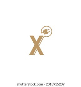 Cable de alimentación letra de formación X icono de plantilla vectorial