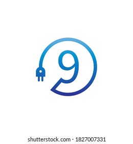 Icono del logotipo del número 9 del cable de alimentación
