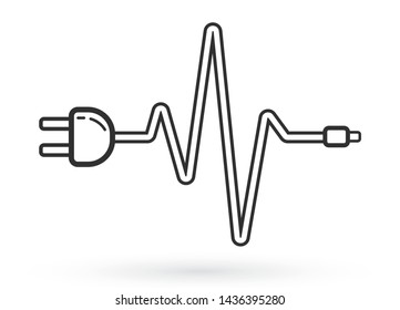 Power Cable with Heart Beat Styled Lead Icon. Concept connection, disconnection, electricity, Heart Beat, Power Cable. - Vector Illustraton