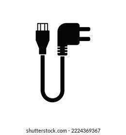 Icono de cable de alimentación en glifo plano negro, estilo relleno aislado en fondo blanco