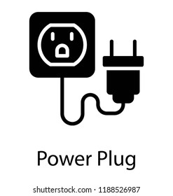 Power cable with plug, power plug icon vector 