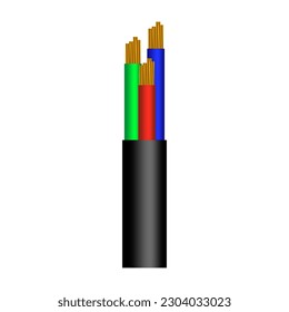 Cables de alimentación de varios tipos con conductores de cables eléctricos mantenidos junto con la funda general. Cadenas para obras de construcción, luz, conjunto de comunicación. aislado por cable. Ilustración vectorial.