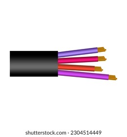 Power cables various types with electrical wire conductors held together with overall sheath. Cords for construction works, light, communication set. cable isolated. Vector illustration.