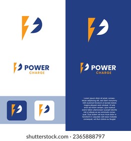 Idea de diseño del logotipo de carga eléctrica - Electric, charge, flash, bolt,lightning - Logotipo de letra P