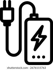 Icono plano de dispositivo de alimentación y carga | Ilustración vectorial minimalista, perfecto para Web, móvil, App, diseño de interfaz de usuario y Diseño gráfico.