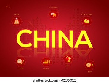 Power of China Technology and icon set
