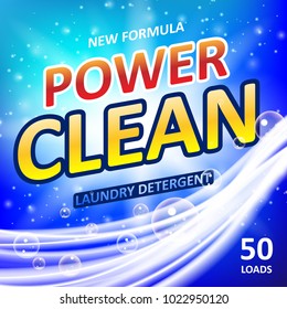 Power clean soap banner ads design. Washing Powder or Laundry detergent Package design. Vector illustration