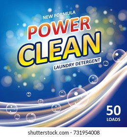 Power clean soap banner ads design. Laundry detergent colorful Template. Washing Powder or Liquid Detergents Package design. Vector illustration