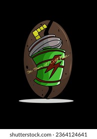 THE POWER OF COFFEE VECTOR ILLUSTRATION. CUP OF COFFEE, BATTERY, COFFEE ILLUSTRATION.