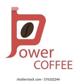 Power coffee,Coffee grain and cup with the handle,  vector image,flat design