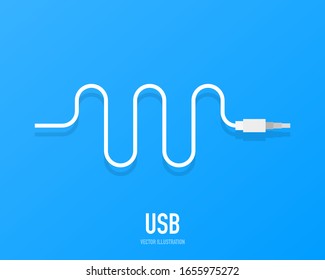 Power concept background design, USB white cable , isolated on a blue background.