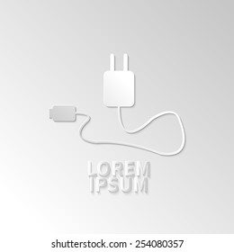 power concept background design, USB white cable , isolated on a light background, vector illustration 