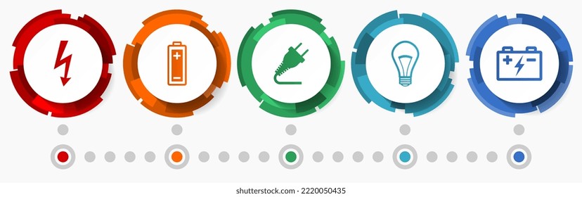 Power concept vector icon set, electricity modern design infographic template, technology colorful web buttons collection