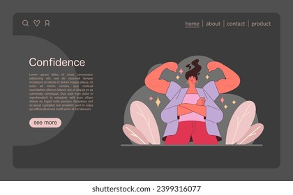 Power of Confidence illustration. A figure with exaggerated muscles stands proud, representing the inner strength and self-assurance gained through perseverance. Flat vector illustration