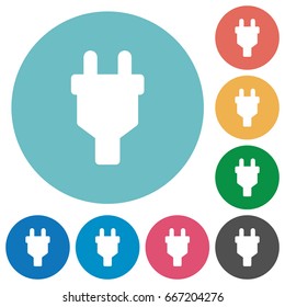 Power connector flat white icons on round color backgrounds