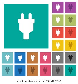 Power connector multi colored flat icons on plain square backgrounds. Included white and darker icon variations for hover or active effects.