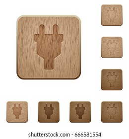 Power connector on rounded square carved wooden button styles