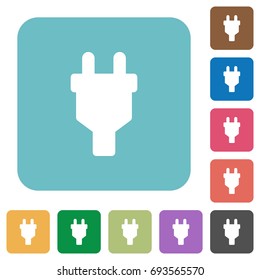 Power connector white flat icons on color rounded square backgrounds