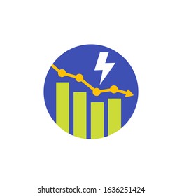 power consumption decrease, reduction vector icon