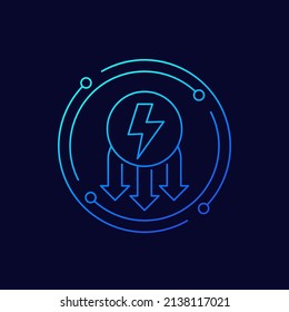 power consumption reduction icon, linear design