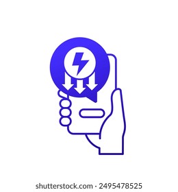 Symbol zur Reduzierung des Energieverbrauchs mit einem Handy in der Hand