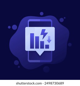 Icono de la reducción del consumo de energía con un teléfono, diseño del Vector