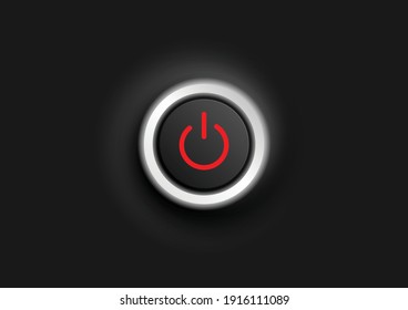 Power control system button with white grow outline on a black background background