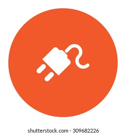 Power Cord. Flat White Symbol In The Orange Circle. Vector Illustration Icon